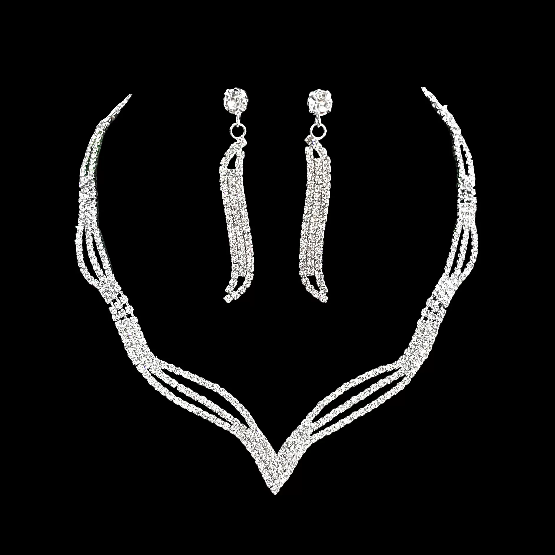 新娘饰品璀璨满钻欧美时尚水滴二件套链耳坠项链耳环首饰套装批发