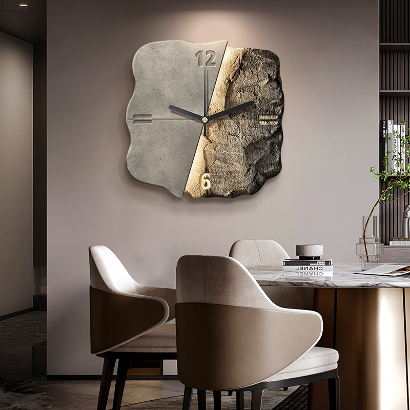 Light Luxury and High-End Wall Clock Restaurant Clock Wall Decoration Painting Creative Abstract Stereo Sandstone Living Room Clock Hanging Painting