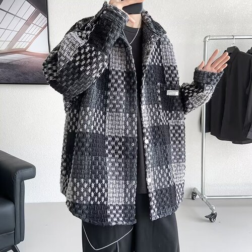 Autumn/Winter Men's Wool Blend Blazer Jacket - High-End Streetwear Brand, Thick Top, 2025 Trendy Bad Boy Style Outerwear