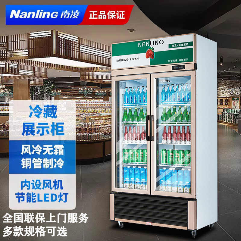 南凌立式展示柜冷藏商用保鲜风冷无霜饮料柜双门啤酒玻璃门冷柜