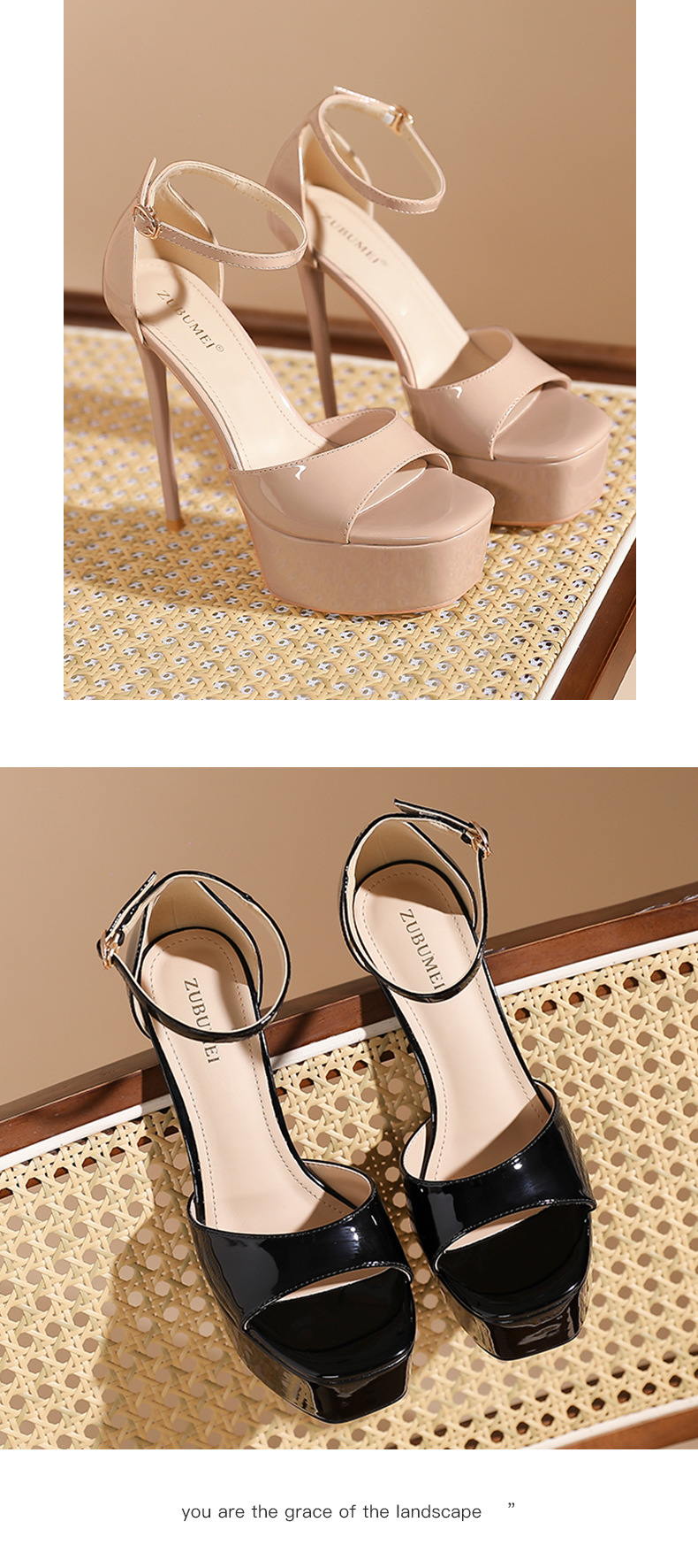Giày sandal cao gót hở mũi quai một chữ, gót nhọn 12 cm, thoáng khí — Hình khỏa thân-12cm chi tiết 8