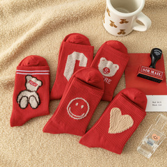 Red Socks Rabbit Year Ins Crew Socks for Girls and Women Wedding New Year Home Leisure Socks Wholesale