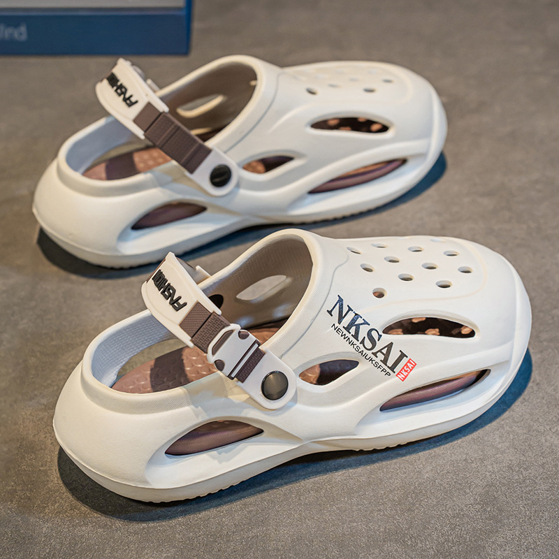 Zapatos con agujeros transfronterizos para hombres en verano, zapatillas Baotou antideslizantes de doble uso