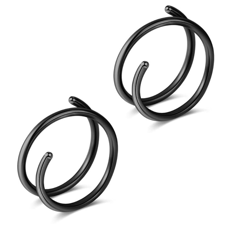 Stainless Steel Spiral Nose Ring Double Layer Piercing Stud_voghion.com