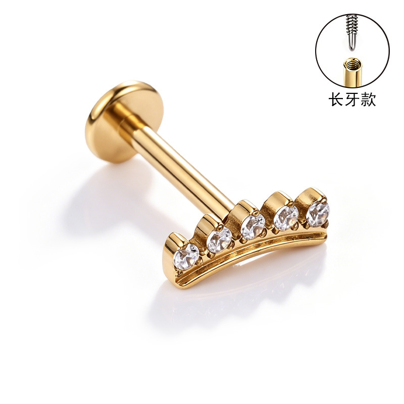 F136 Titanium Alloy Long Tooth Ear Studs, Carved Ear Bone Studs with Zircon, G23 Titanium Body Piercing Jewelry detail image 22