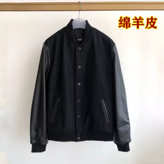 春と秋の新型羊皮野球服男性本革袖皮服カジュアルジャケット毛はショートコートの薄い上着をつなぎ合わせます。