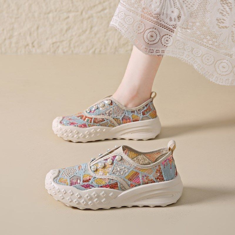 Canvas Shoes for Women 2026 New Summer Ethnic Style Old Beijing Cloth Shoes Thick-Soled Height-Increasing Slip-On Breathable Fisherman Shoes Canvas Shoes for Women 2026 New Summer Ethnic Style Old Beijing Cloth Shoes Thick-Soled Height-Increasing Slip-On Breathable Fisherman Shoes