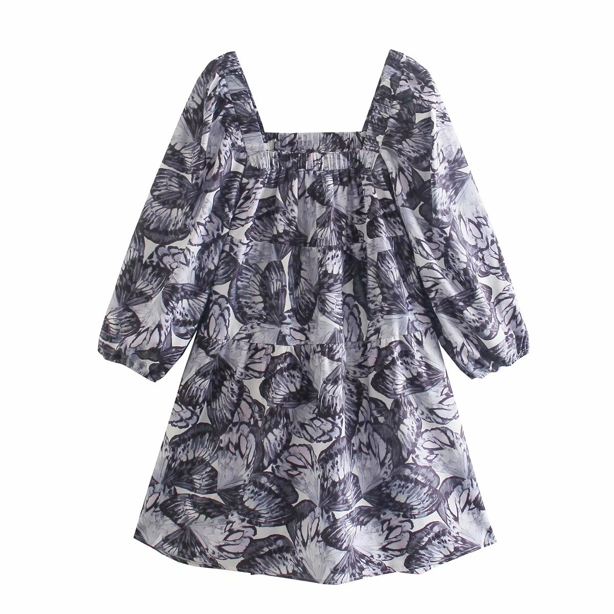 printed puff sleeve square neck dress  NSAM48905