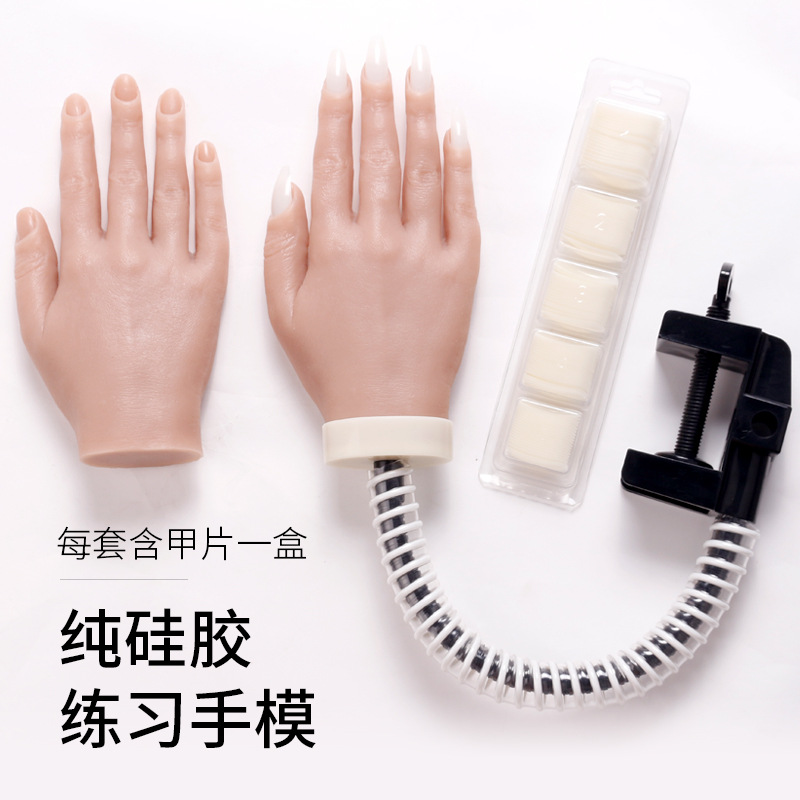 Ventas transfronterizas de manicuría de silicona pura práctica de mano modelo articulado flexible de manicuras de silicona modelo de mano artificial