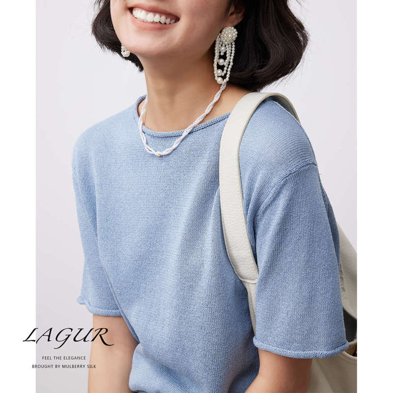 Minimalist Summer! Japanese Paper Yarn Short-Sleeved Summer Knitted T-Shirt for Women Slimming Look Loose Round Neck New High-End Top