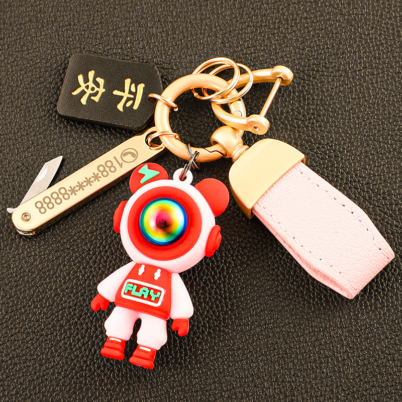 Llavero de oso de alta gama en el extranjero, colgante de llave de pareja, cuerda de mano de cuero, hebilla de metal duradera, hombre de comercio electrónico de Amazon