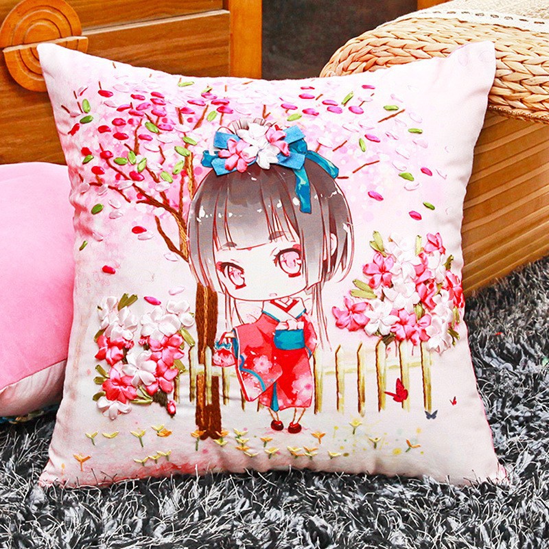 Nueva cinta de seda bordado funda de almohada hecha a mano material de bricolaje paquete cojín cubierta sala de estar tridimensional Cruz puntada entrega de una sola pieza