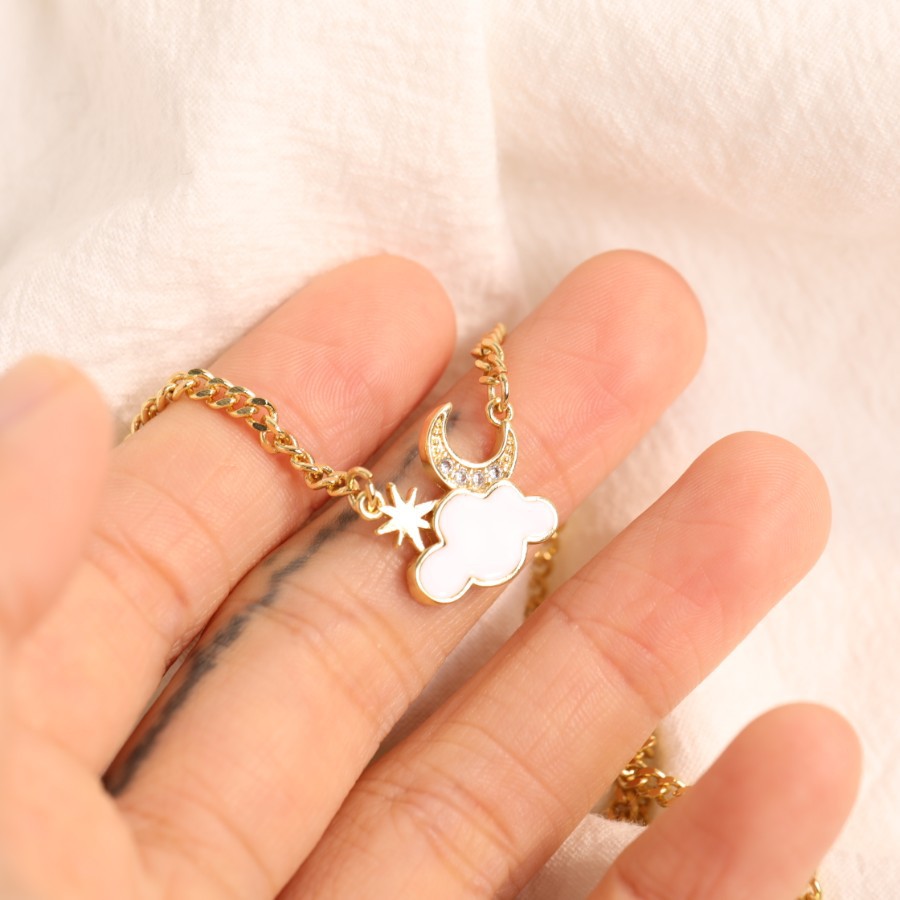 fashion star and moon necklace clouds stars copper gold-plated necklace