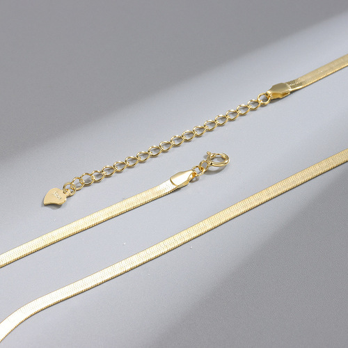 Hot selling S925 sterling silver blade chain flat snake chain European and American style fashion personality niche clavicle neck chain K gold plated ins style