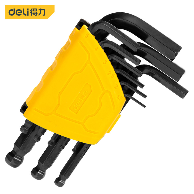 得力发黑球头内六角扳手9件套短款特长款1.5-10mm套装L型内六方