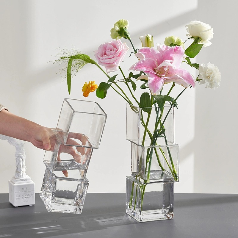 Jarrón de Vidrio Transparente Escalonado Estilo Ins, Recipiente para Arreglos Florales, Adorno para Arreglos Florales, Artesanía Decorativa, Regalo Festivo, Flores Frescas