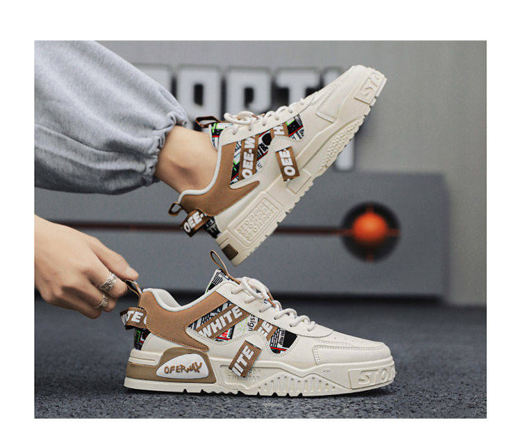 Giày thể thao nam màu trắng thoáng khí đế dày phong cách Hàn, giày sneaker đa năng thắt dây — E161 trắng đen, Màu Kaki E161 chi tiết 23