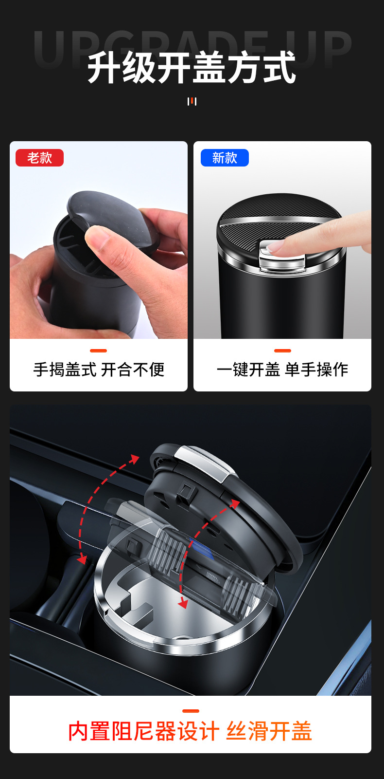 Car-Mounted Ashtray with a High-End Feel, Anti-Fly Ash, Car Ash Collection Bar, Anti-Drop Ash, One-Touch Lid Opening, Car Accessory for Men and Women