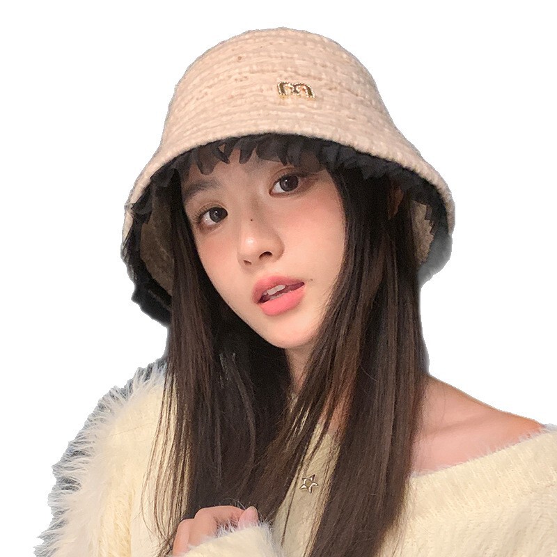 M标褶皱花边加厚渔夫帽秋冬休闲大头围防风帽子韩系百搭保暖帽新|undefined