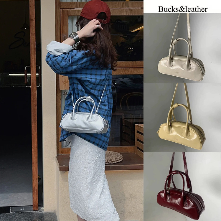 Now the New 2026 Spring Model Korean Designer Shiny Pleated Baguette Handbag Shoulder Crossbody Bag