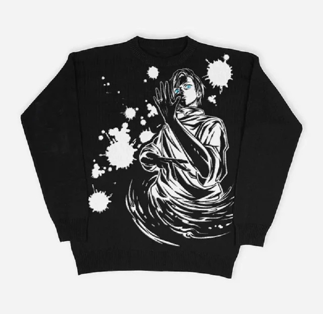 Unisex Knitted Pullover Sweater With Anime Jacquard Pattern_voghion.com