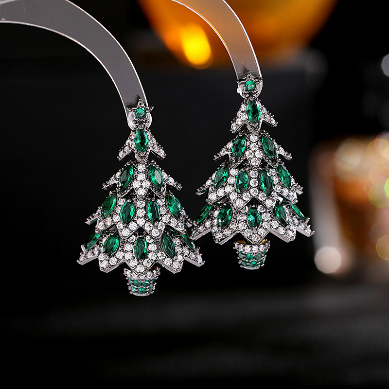 Exaggerated atmosphere palace style retro earrings personality design colorful zircon inlaid Christmas tree earrings