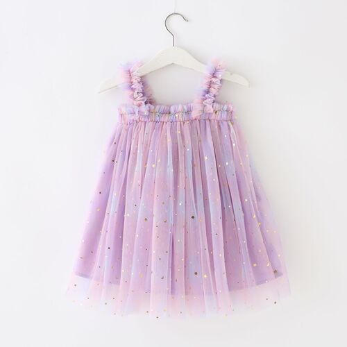 New Kids Dress Sparkling Star Rainbow Straps Net Fabric Puffed Dress Baby Photo Princess Dress Dropshipping
