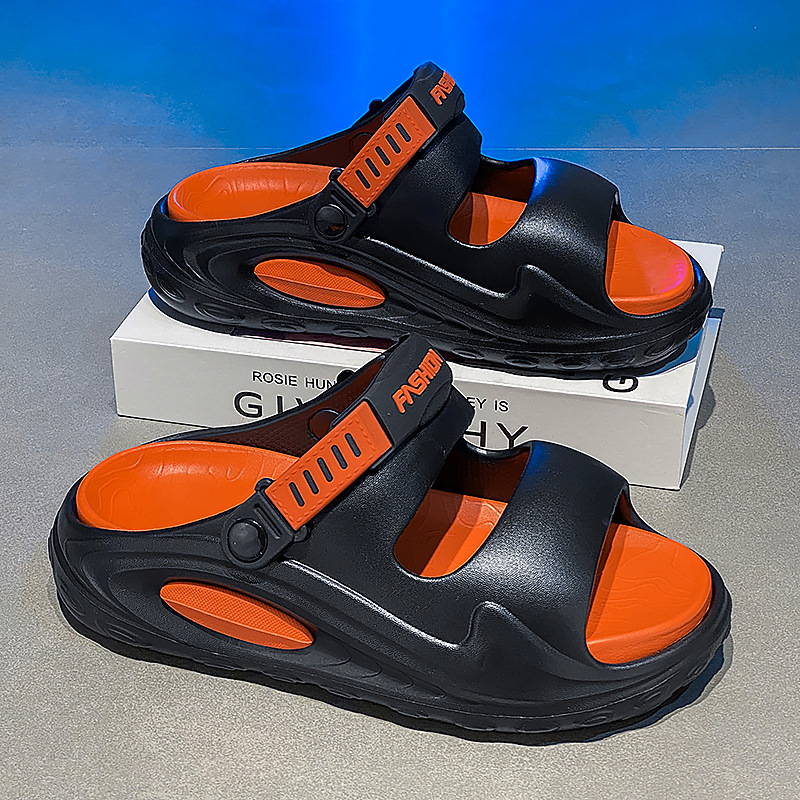 Pantuflas nuevo estilo de verano para hombres, conducción deportiva, sandalias de gran tamaño, suela gruesa, aumento de la sensación antideslizante de pisar heces, chanclas para hombres