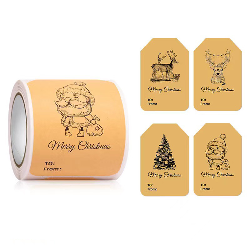 Roll Kraft Christmas Gift Box Adhesive Decorative Label Sticker display picture 4