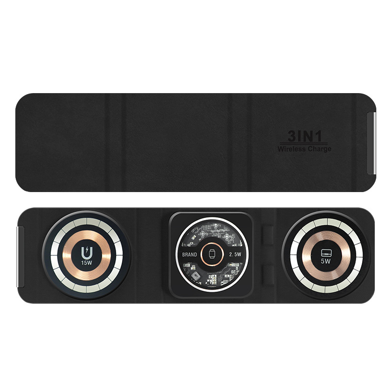 Cargador inalámbrico magnético tres en uno, soporte plegable para teléfono Magsafe, cable de datos, transfronterizo