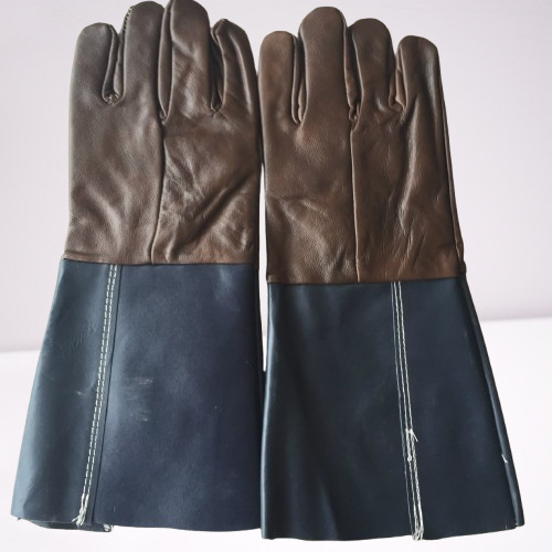 家私头层牛皮深色长皮防割隔烫隔热电焊防护防烫耐磨焊工专用手套