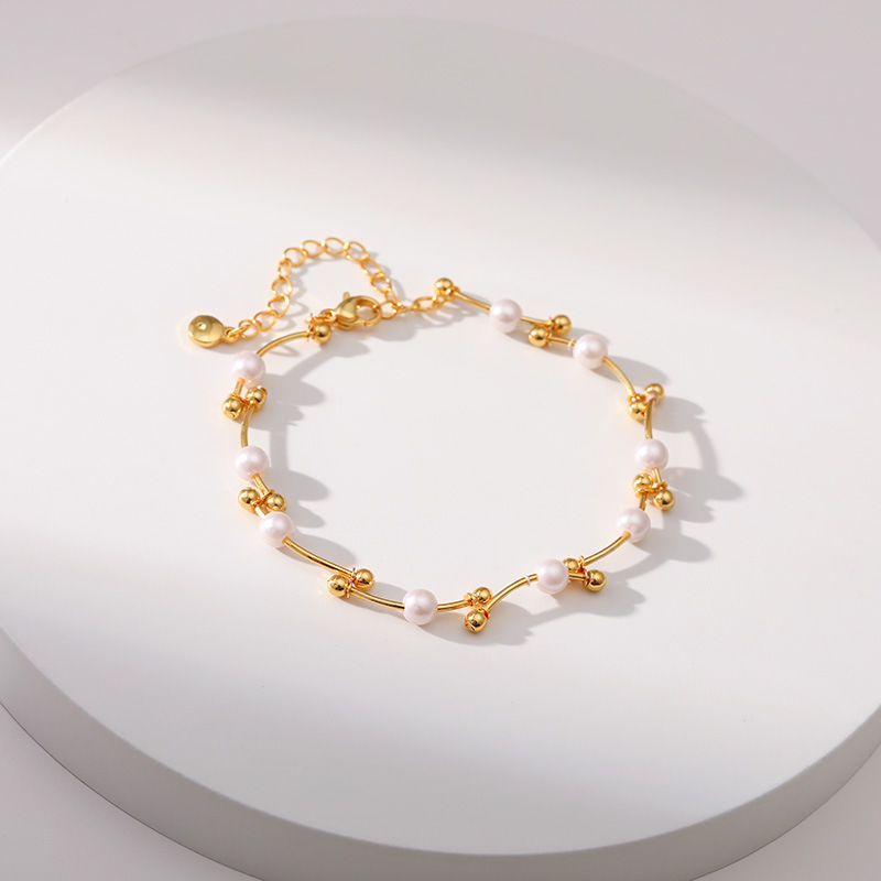 Retro Geometric Copper Inlay Artificial Pearls Bracelets