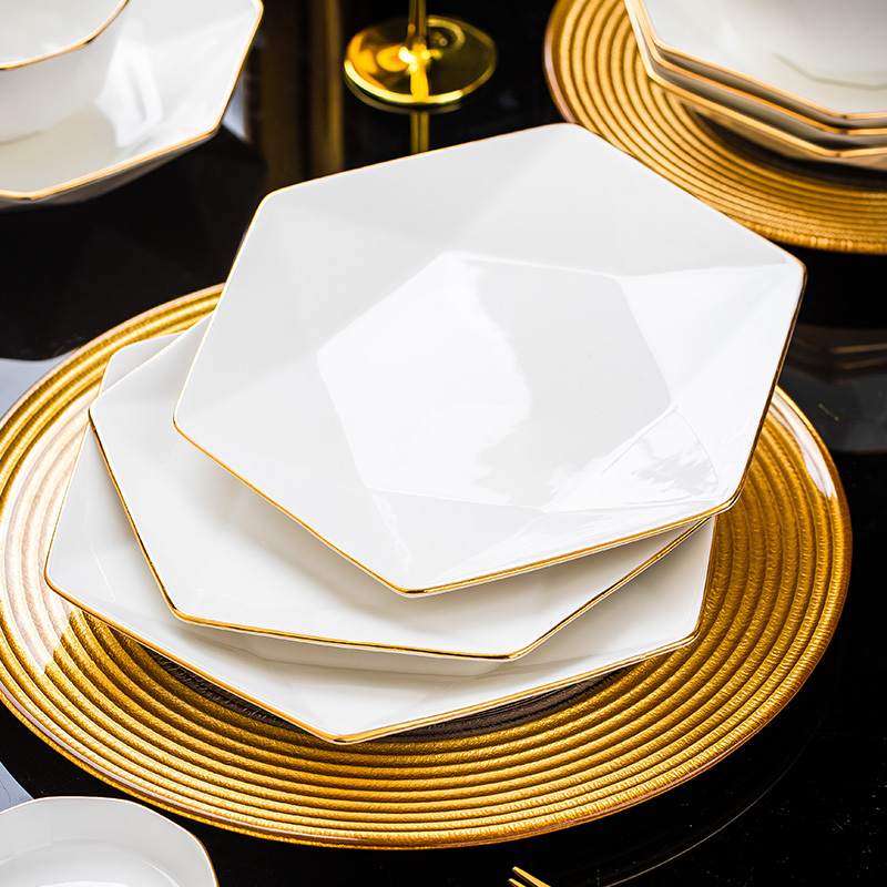 Nordic Gold-edged Plate Dish Household 2024 New Square Dish Fish Plate suit High-value Microwavable Dinner Plate