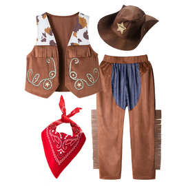 西部牛仔儿童节日服套装男童宝宝角色服演出服表演服马甲裤套装