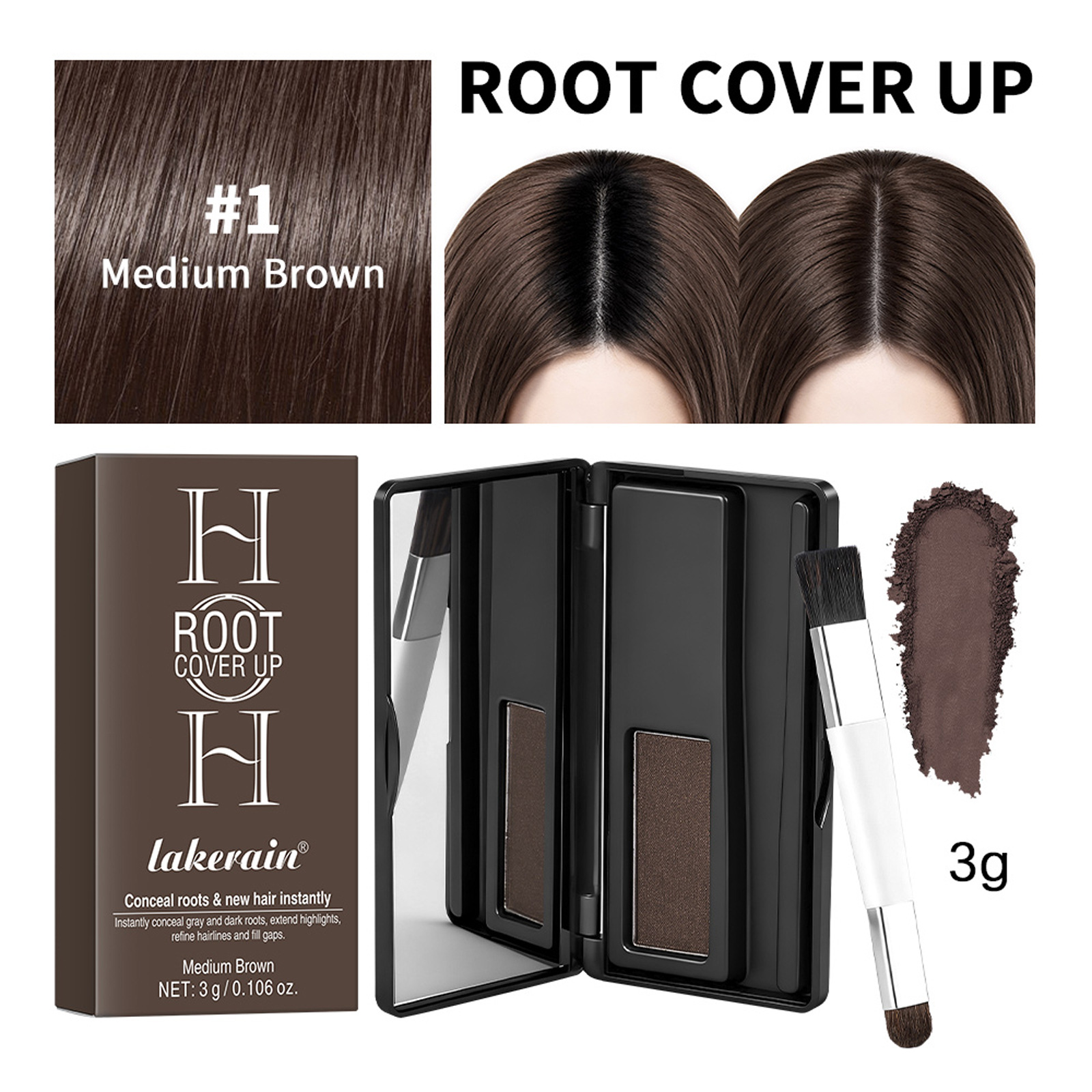 Polvo Retocador de Raíces Capilares, Retoque de Color, Efecto Denso y Esponjoso, para Raíz del Cabello