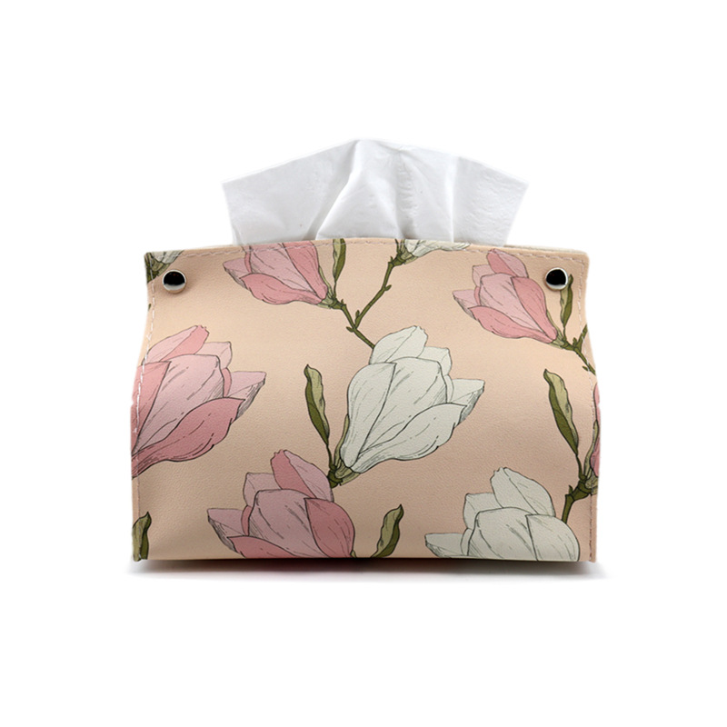 Caja de pañuelos de cuero con forma de flor para el hogar, baño, sala de estar, escritorio, hotel, casa de huéspedes, coche, portátil