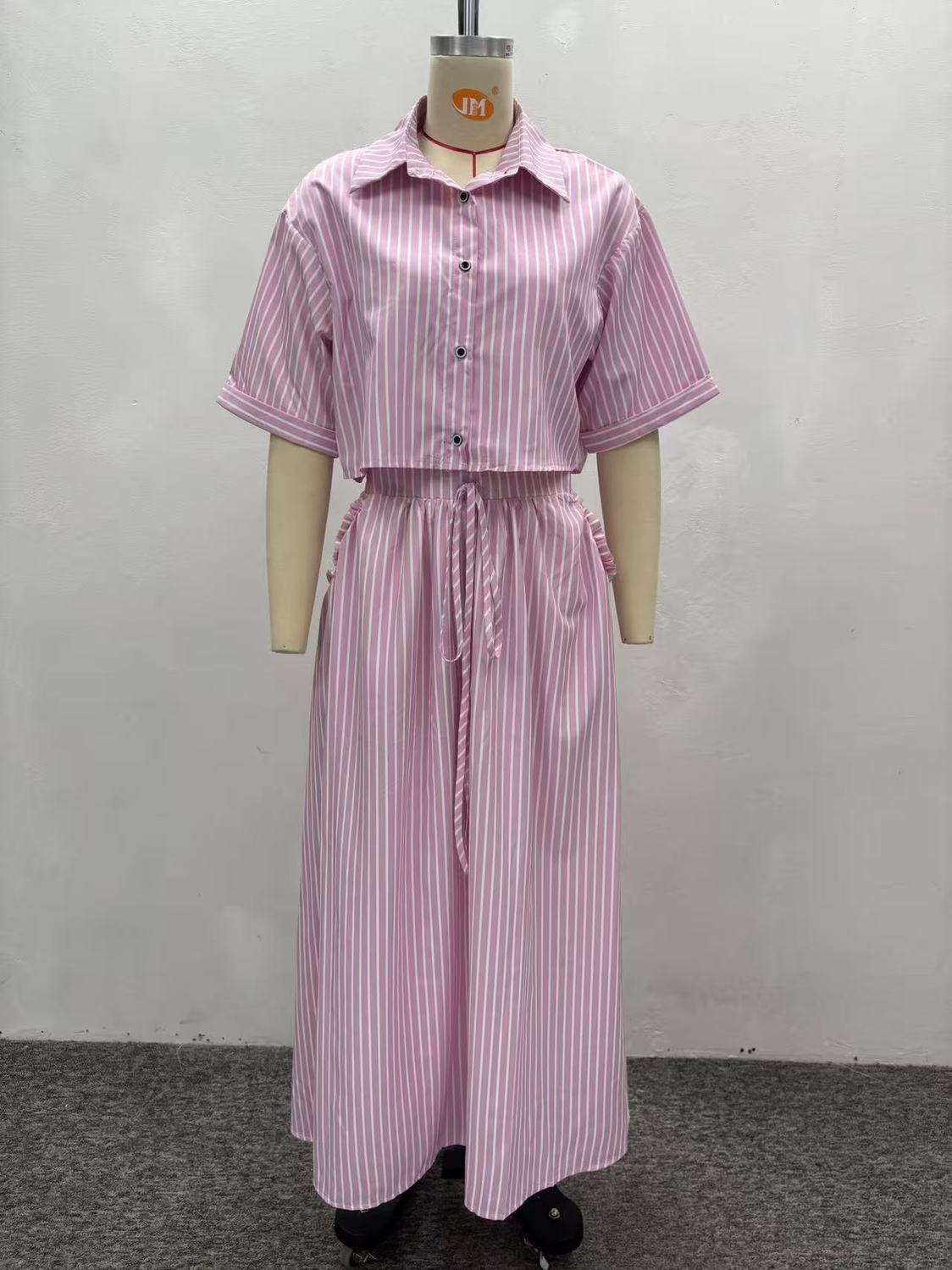 Women's Clothing Women's Style Striped Cardigan Shirt High Waist Slim Fit Tie Up Skirt Two Piece Set Fashion_ecoleips.com