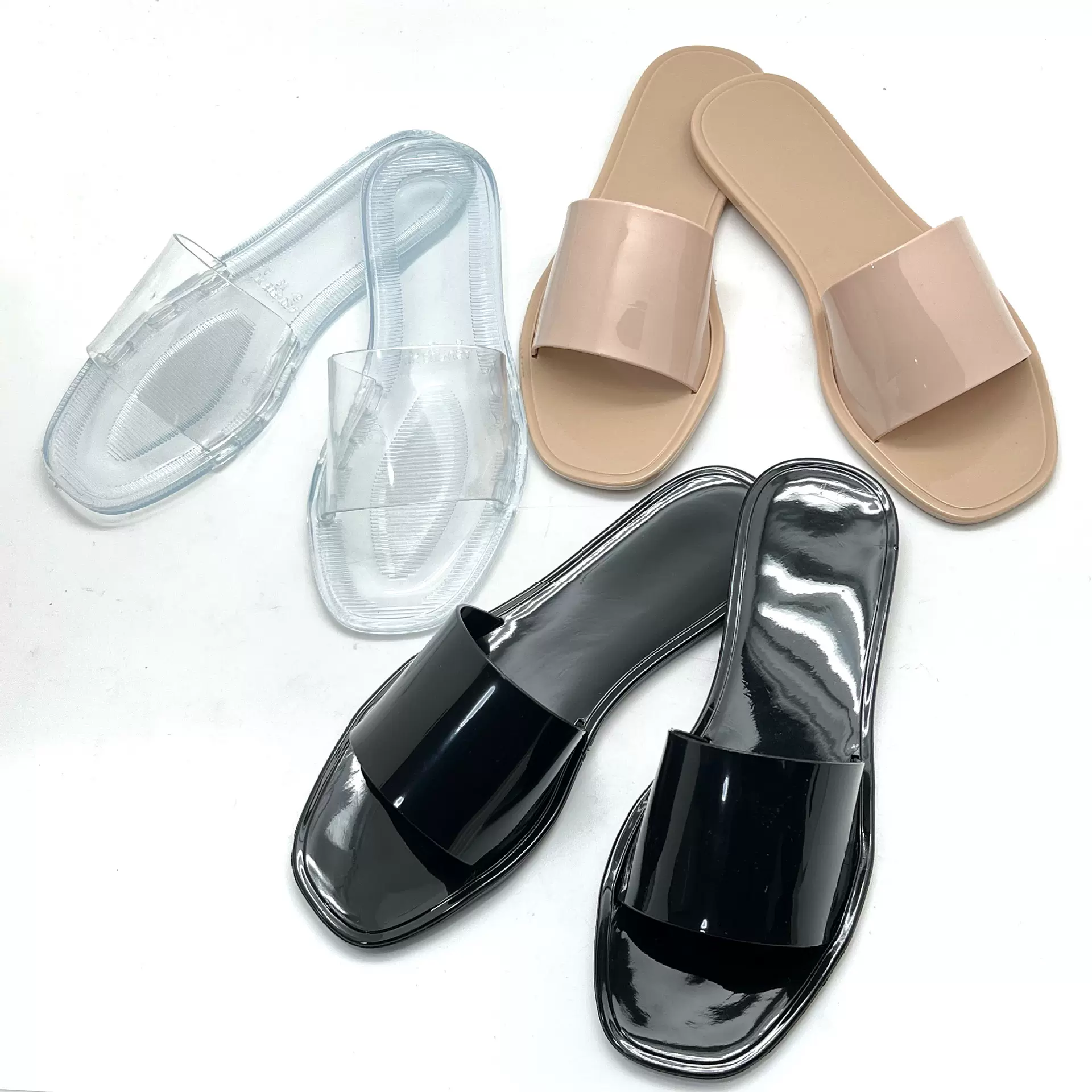 跨境时尚夏季海边度假一字拖 PVC水晶透明拖鞋 室外平底拖鞋女