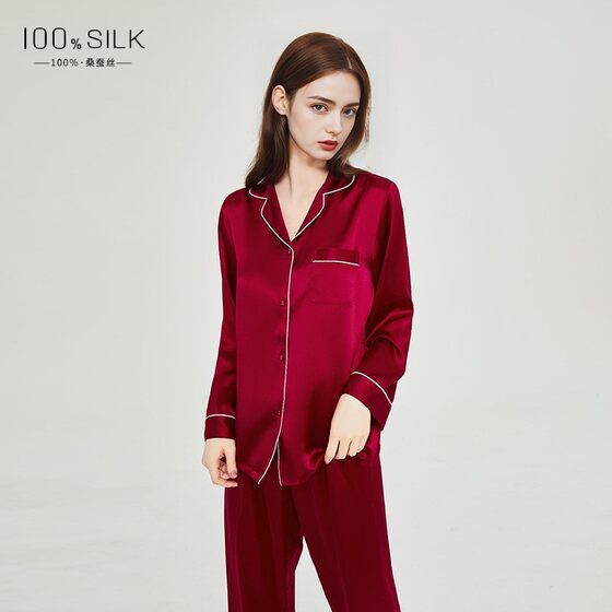 2024 spring and autumn silk pajamas ladies autumn and winter new long sleeve trousers 100% mulberry silk home clothes suit wholesale