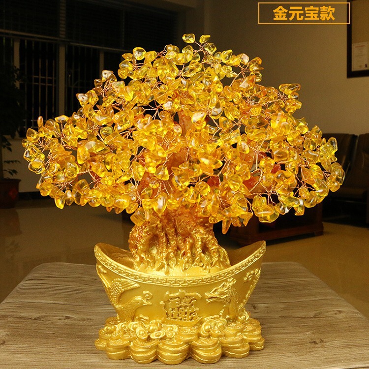 Yellow Crystal Money Tree Ornament Small Fortune Tree Home Creative Wine Cabinet Home Decoration Tv Cabinet Fortune Ingot Tree