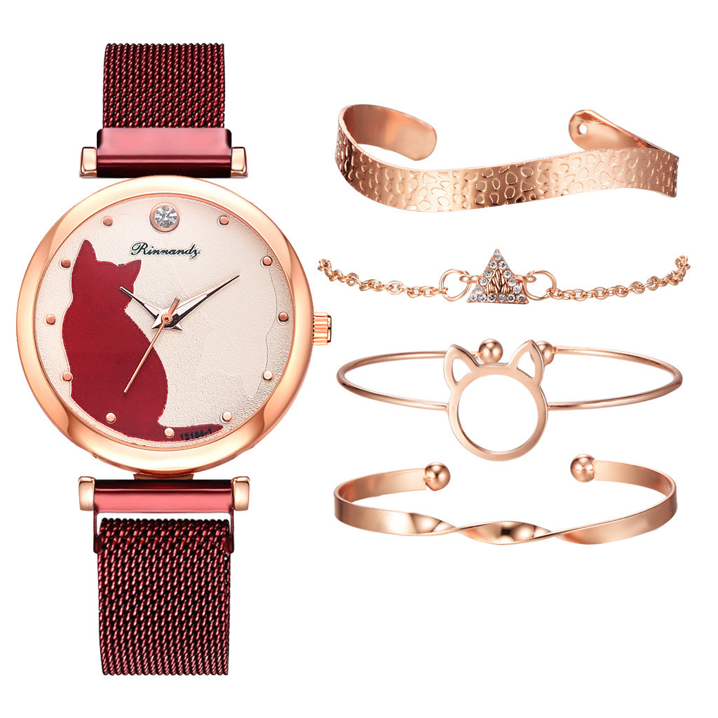 Set di braccialetti con gatti, orologio da donna al quarzo moda 2020_voghion.com