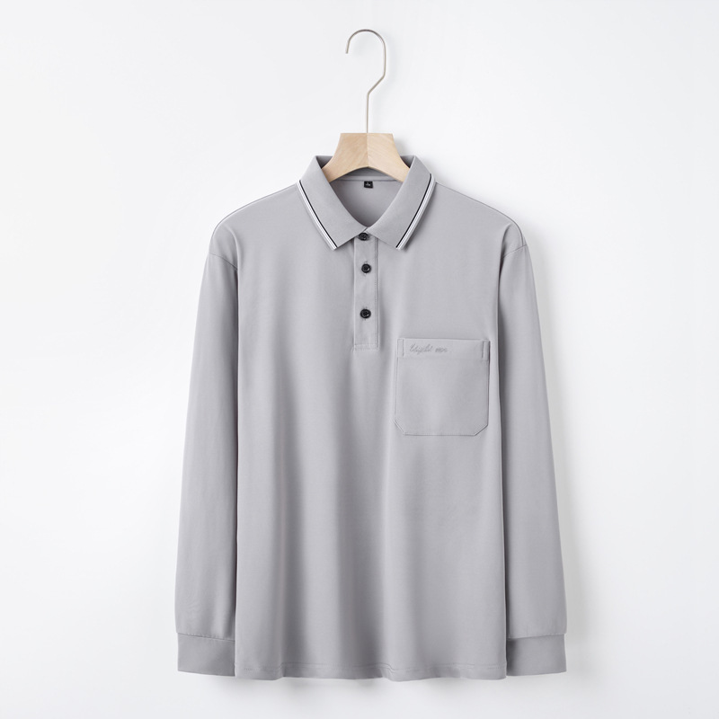 中年男性用長袖ピケ綿Tシャツ、夏用ポロシャツ、中年のお父さん向けトップス、涼しい襟付きシャツ、ピケ素材|undefined