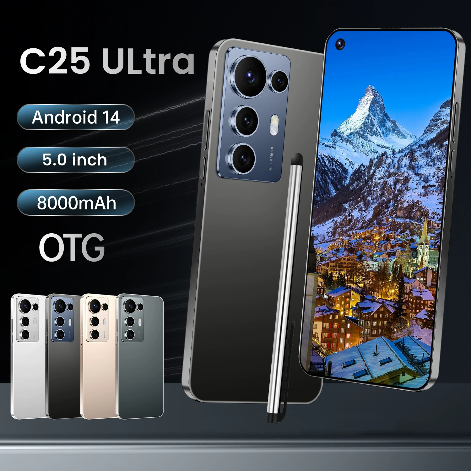 Смартфон и смарт-часы C25 Ultra Elite, 6,8-дюйма FHD, 4G Android, 6800 мА·ч, 50MP+13MP