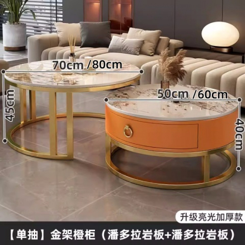 Mesa de centro redonda de pizarra de roca, sala de estar, hogar 2024, nuevo apartamento pequeño, minimalista, ligero, lujo, sensación de alta gama