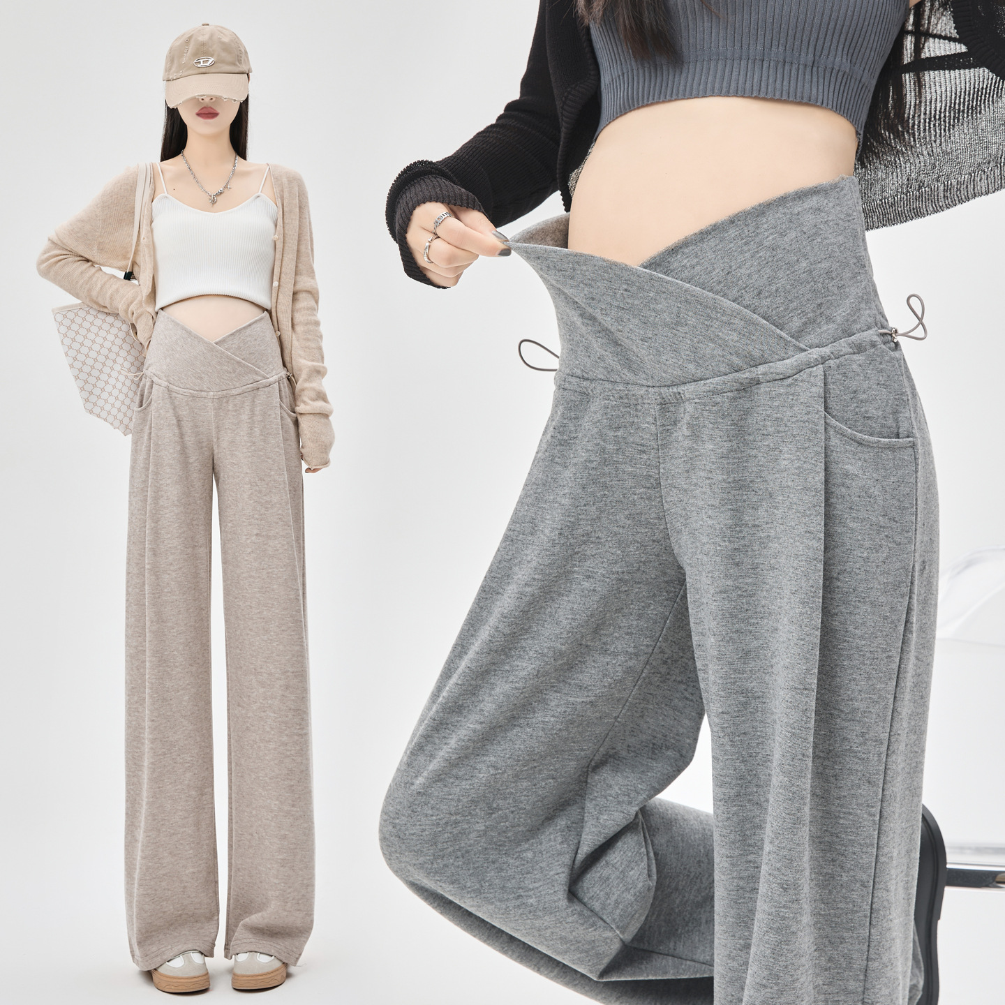 Maternity Pants That Don'T Squeeze the Belly, Suitable for Spring and Autumn, Wide-Leg, Low-Waist, Thin Spring Wear, Thickened for Autumn and Winter, with Added Fleece, Loose Fit