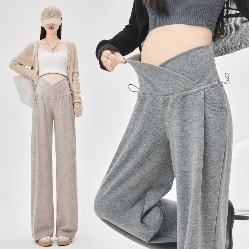 Maternity Pants That Don'T Squeeze the Belly, Suitable for Spring and Autumn, Wide-Leg, Low-Waist, Thin Spring Wear, Thickened for Autumn and Winter, with Added Fleece, Loose Fit