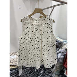 韩系文艺圆领波点无袖背心女2025夏季新款宽松休闲百搭娃娃衫上衣