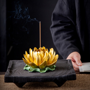 Purely Handmade Golden Lotus Ceramic Imperial Lotus Incense Insert Sandalwood Agarwood Incense Insert Incense Holder Office Home Decoration Ornaments