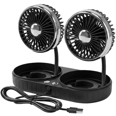 fan 12v24v car seat — Digər kiçik elektrik cihazlar - f303-1double-head-fan-usb-type-black-and-silver