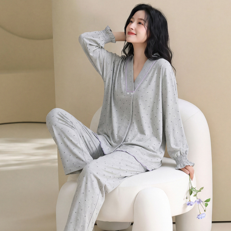 Spring and Autumn Pure Cotton Long-Sleeve Maternity Pajamas, Winter Postpartum Nursing and Breastfeeding Homewear, Plus Size Set Spring and Autumn Pure Cotton Long-Sleeve Maternity Pajamas, Winter Postpartum Nursing and Breastfeeding Homewear, Plus Size Set